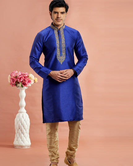 Royal Blue Banarasi Art Silk Embroidered Kurta Pajama Set