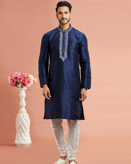 Midnight Blue Banarasi Art Silk Embroidered Kurta Pajama Set