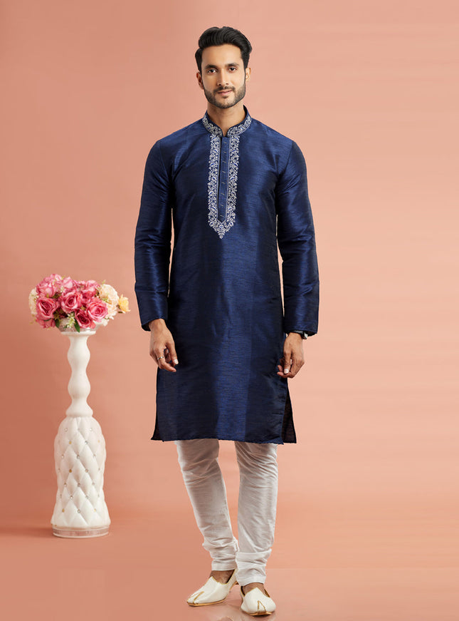 Midnight Blue Banarasi Art Silk Embroidered Kurta Pajama Set