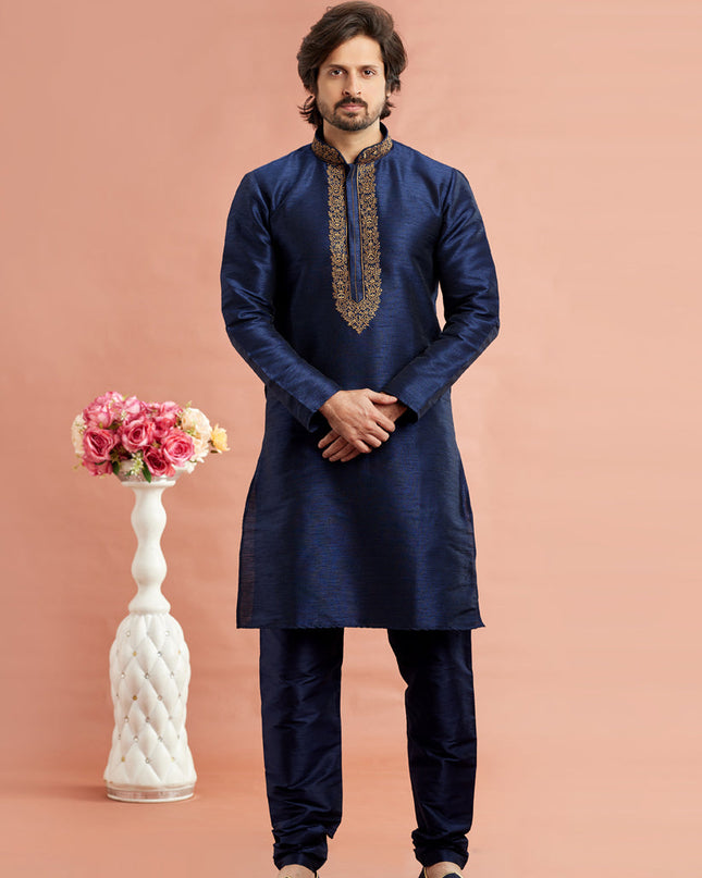 Midnight Blue Banarasi Art Silk Embroidered Kurta Pajama Set