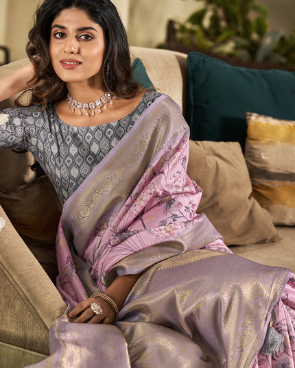 Orchid Pink Soft Silk Digital Printed Saree