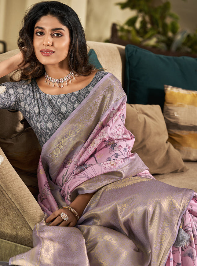 Orchid Pink Soft Silk Digital Printed Saree