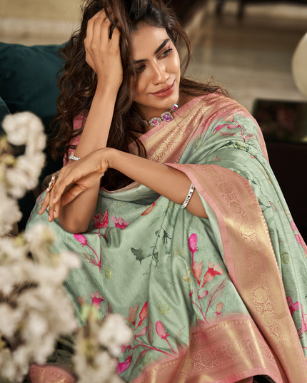 Pista Green Soft Silk Digital Printed Saree