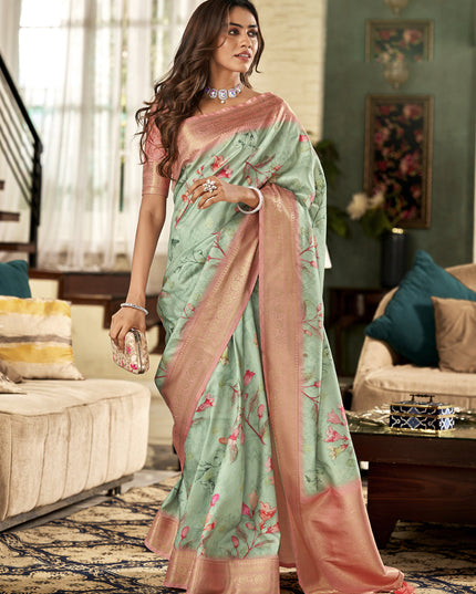 Pista Green Soft Silk Digital Printed Saree