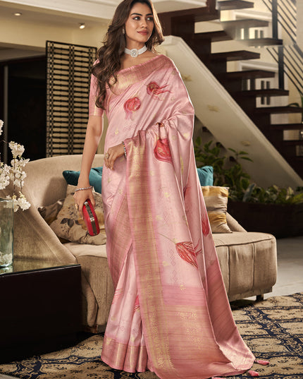 Salmon Pink Soft Silk Digital Printed Saree