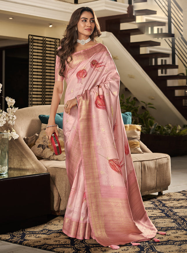 Salmon Pink Soft Silk Digital Printed Saree