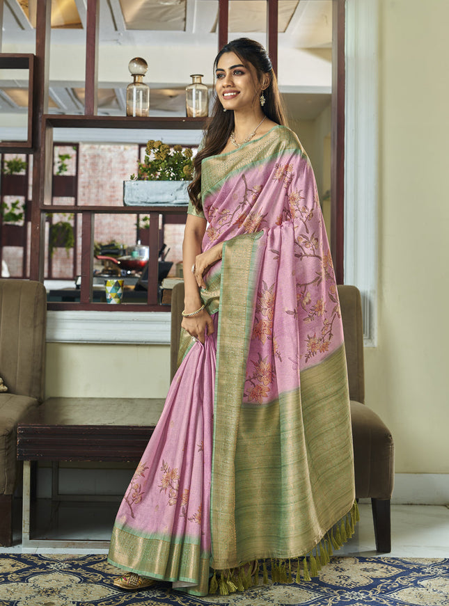 Rose Pink Pure Handloom Kotha Silk Saree