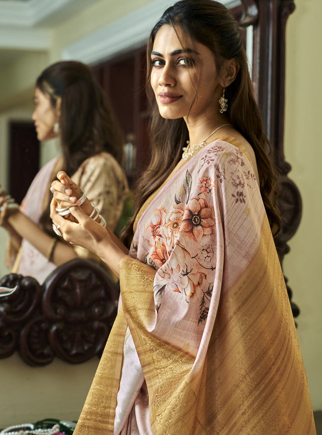 Blush Pink Pure Handloom Kotha Silk Saree