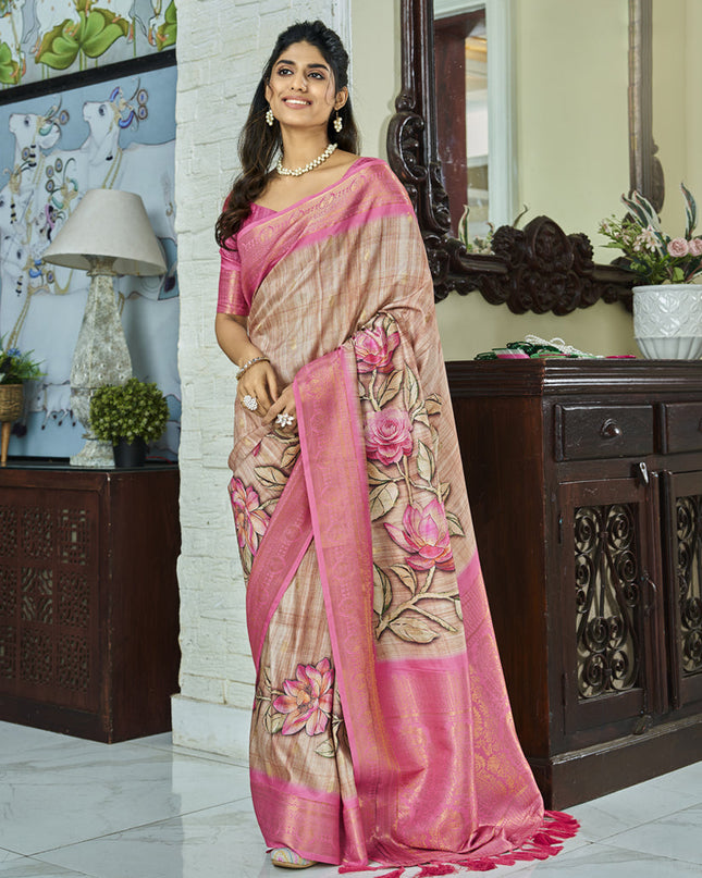 Beige Pure Handloom Kotha Silk Saree