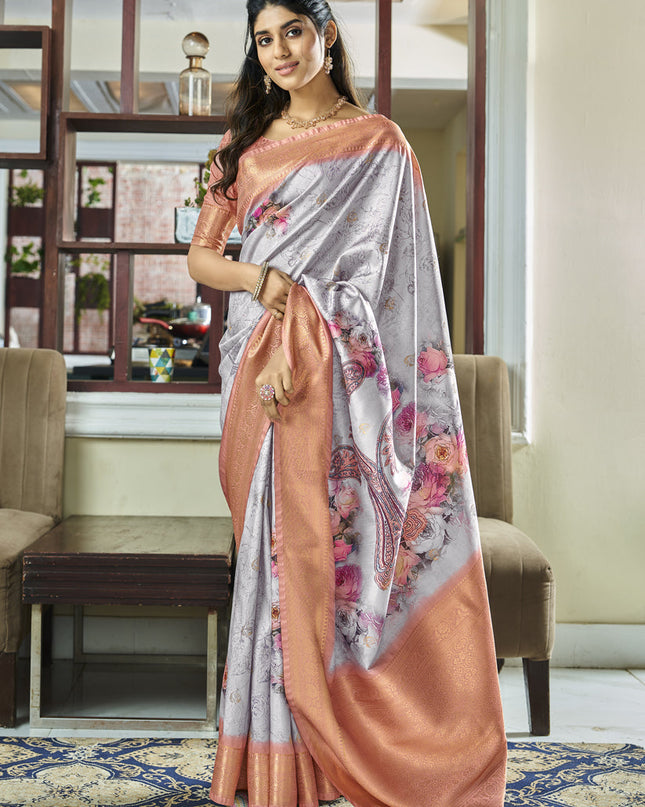 Soft Grey Pure Handloom Kotha Silk Saree
