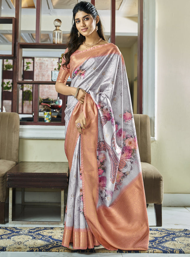 Soft Grey Pure Handloom Kotha Silk Saree