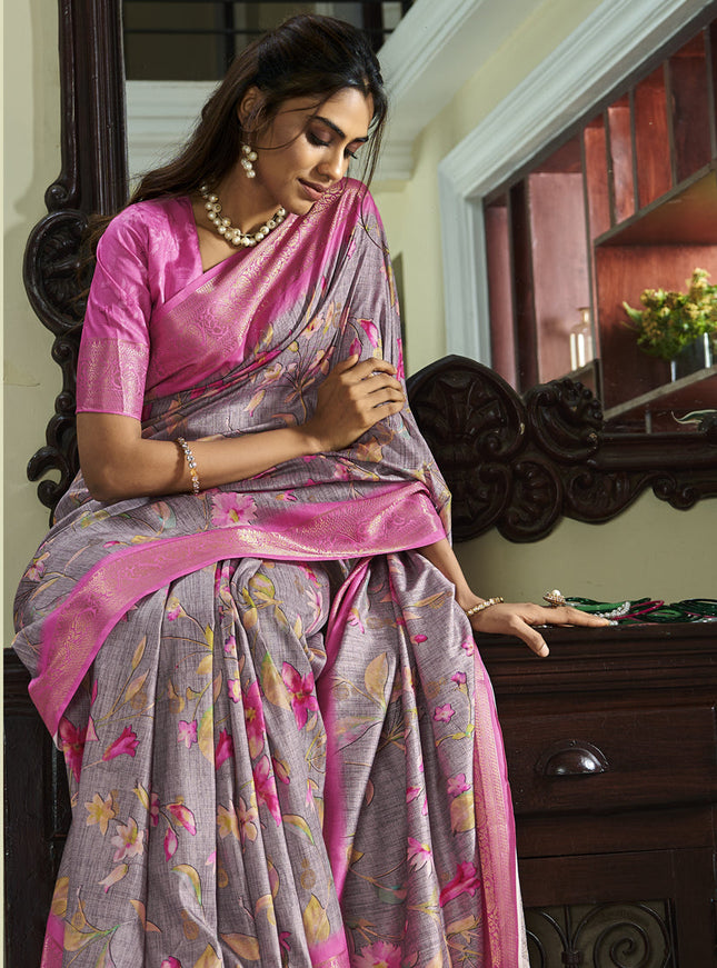 Mauve Pure Handloom Kotha Silk Saree