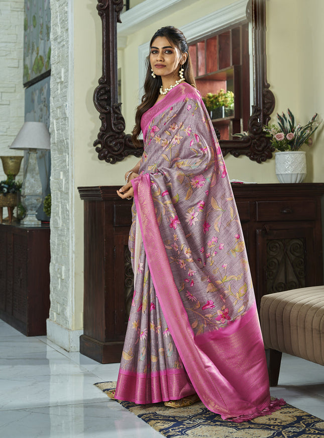 Mauve Pure Handloom Kotha Silk Saree