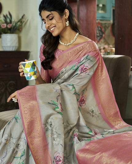 Mint Grey Pure Handloom Kotha Silk Saree