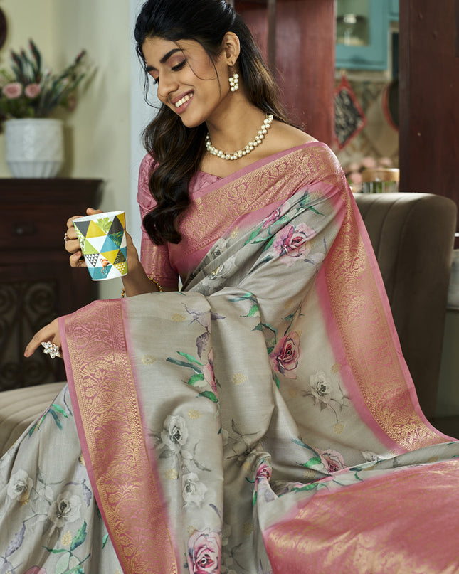 Mint Grey Pure Handloom Kotha Silk Saree