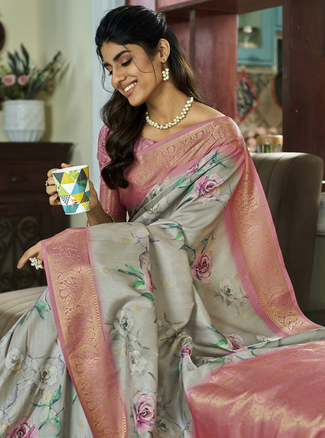 Mint Grey Pure Handloom Kotha Silk Saree