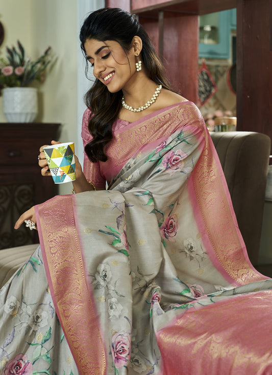 Mint Grey Pure Handloom Kotha Silk Saree