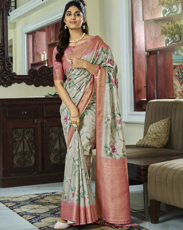 Mint Grey Pure Handloom Kotha Silk Saree