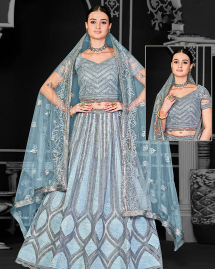 Livid Blue Net Embroidered Designer Lehenga Choli