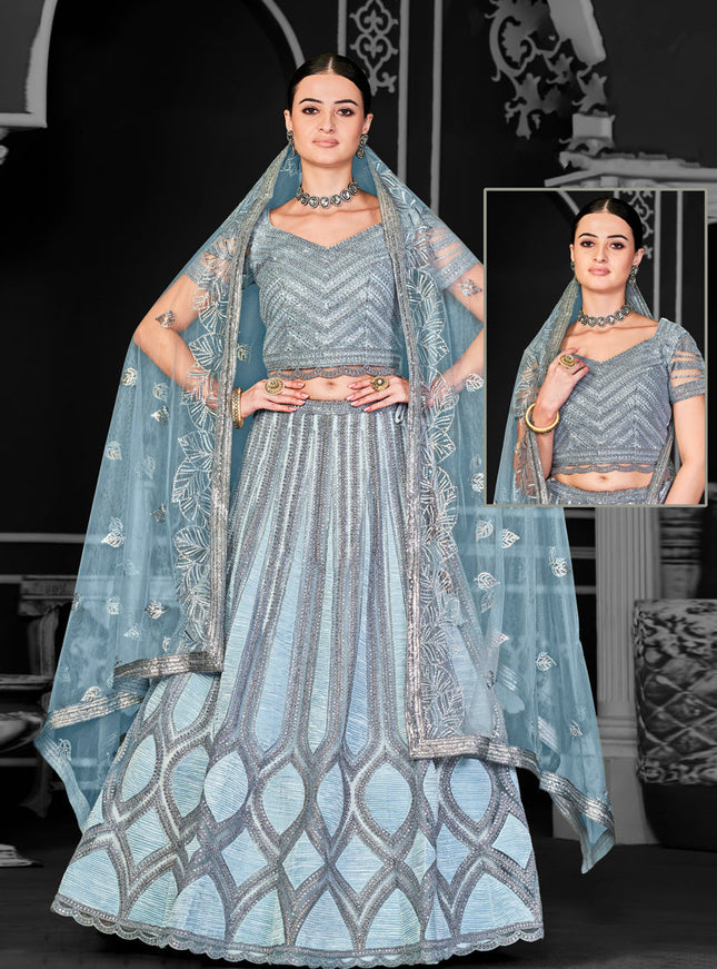 Livid Blue Net Embroidered Designer Lehenga Choli