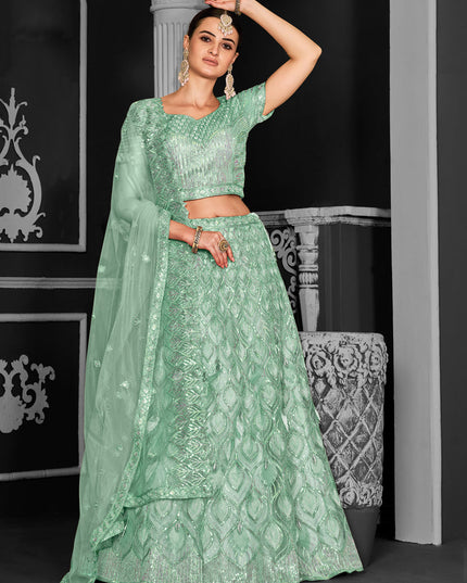 Sea Green Net Embroidered Designer Lehenga Choli