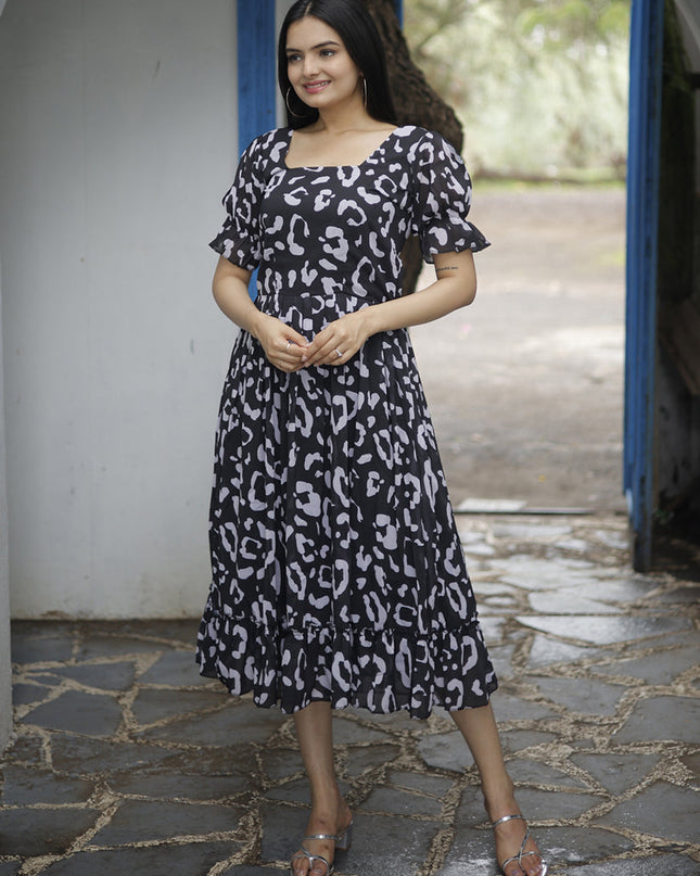 Black Faux Georgette Digital Print Plus Size Kurti