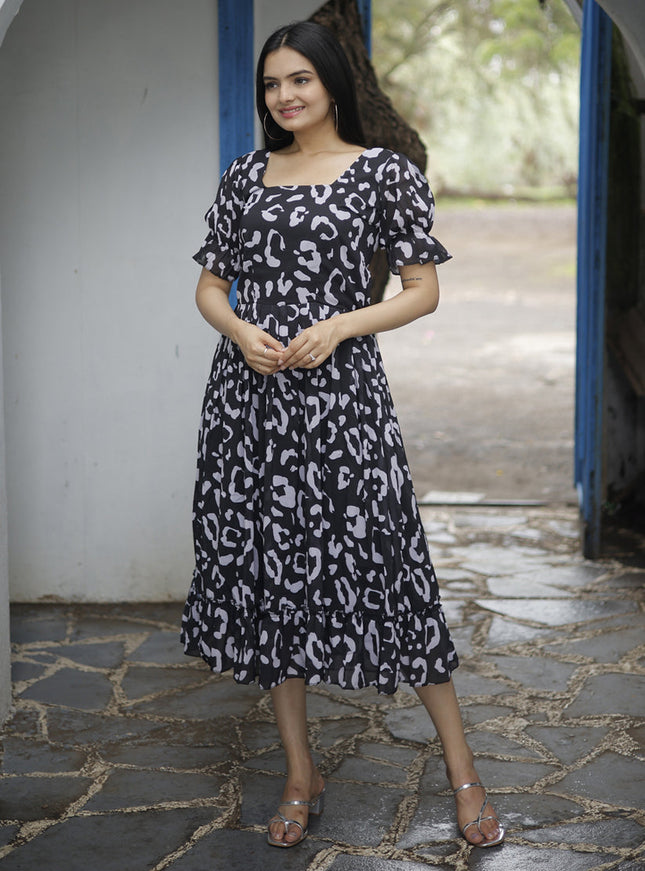 Black Faux Georgette Digital Print Plus Size Kurti