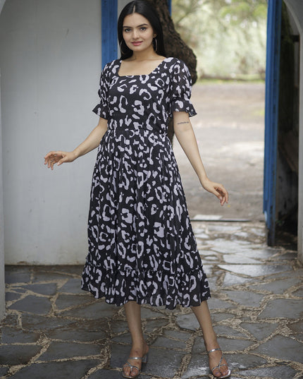 Black Faux Georgette Digital Print Plus Size Kurti