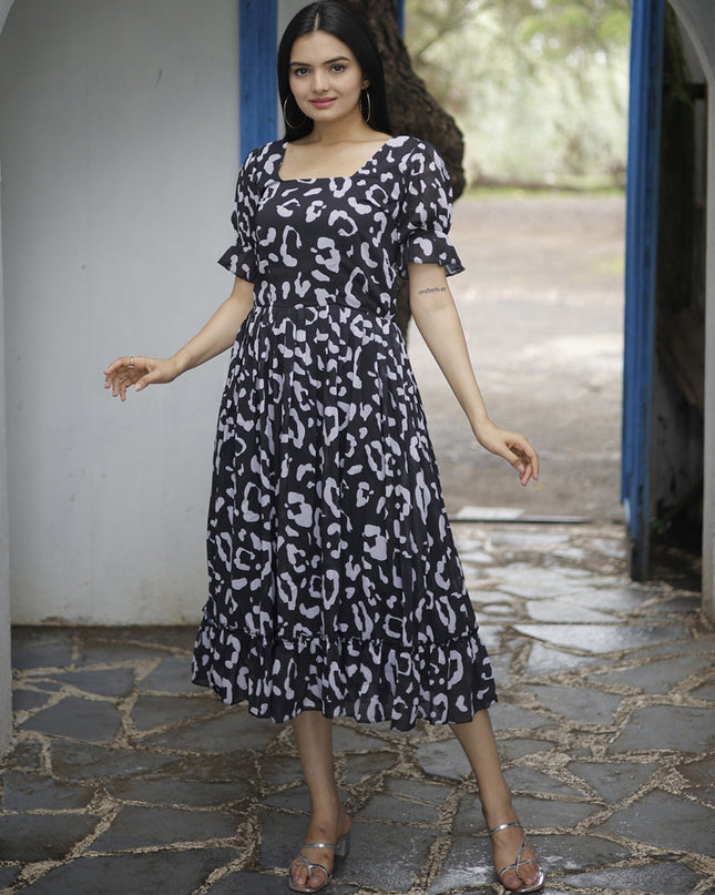 Black Faux Georgette Digital Print Plus Size Kurti