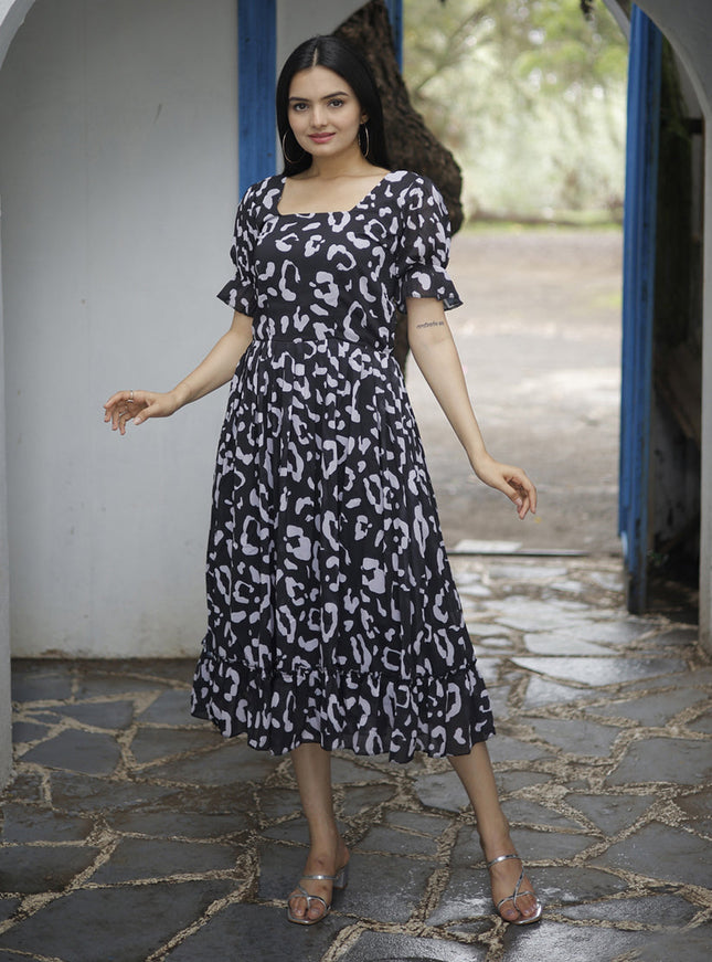 Black Faux Georgette Digital Print Plus Size Kurti