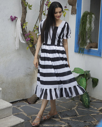 Black and White Faux Georgette Digital Print Plus Size Kurti