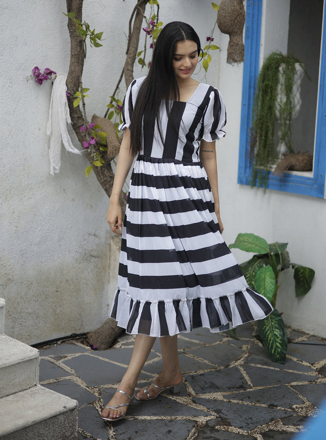 Black and White Faux Georgette Digital Print Plus Size Kurti