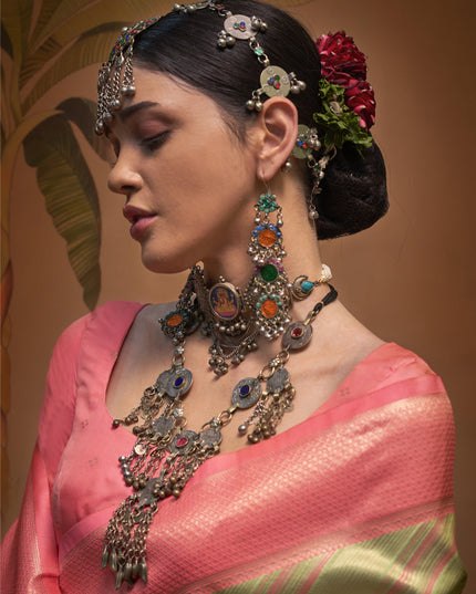 Pistachio Green Silk Zari Weaving Saree For Festival