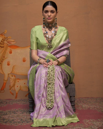 Lilac Silk Zari Weaving Saree For Festival