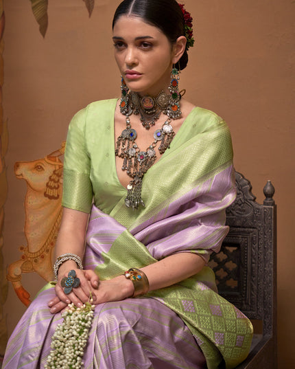 Lilac Silk Zari Weaving Saree For Festival