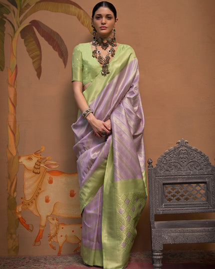 Lilac Silk Zari Weaving Saree For Festival