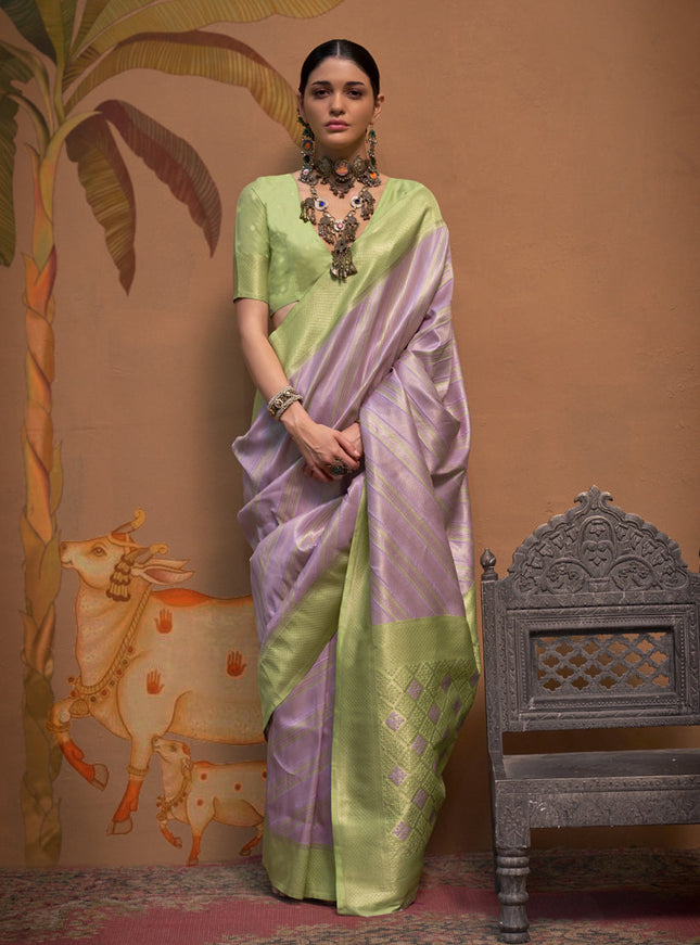 Lilac Silk Zari Weaving Saree For Festival