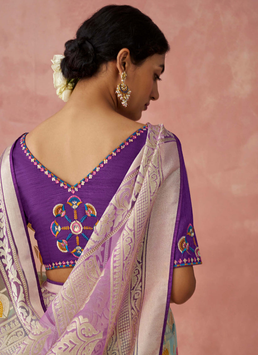 Ice Blue Brasso Embroidered Saree