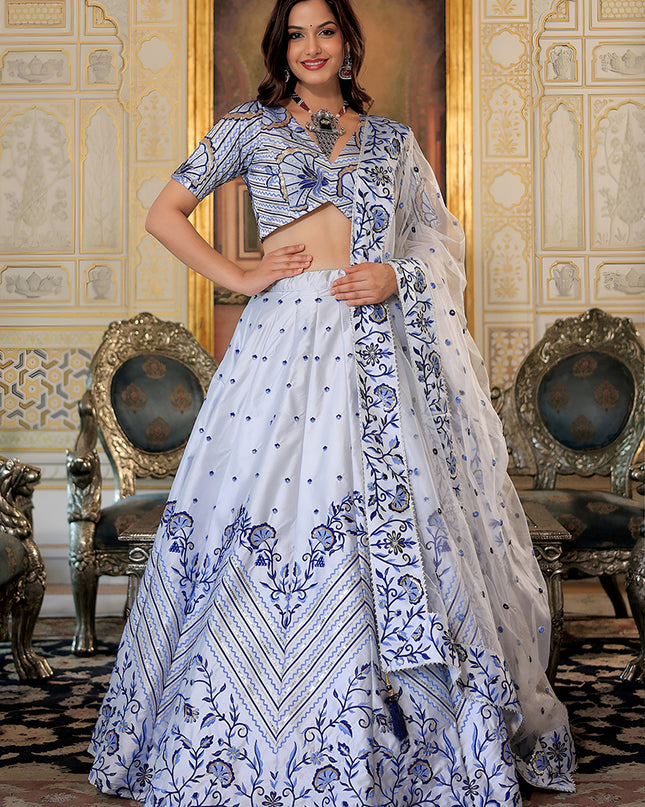 Fabulous White Embroidered & Heavy Sequins Lehenga Choli Set
