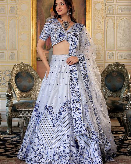 Fabulous White Embroidered & Heavy Sequins Lehenga Choli Set