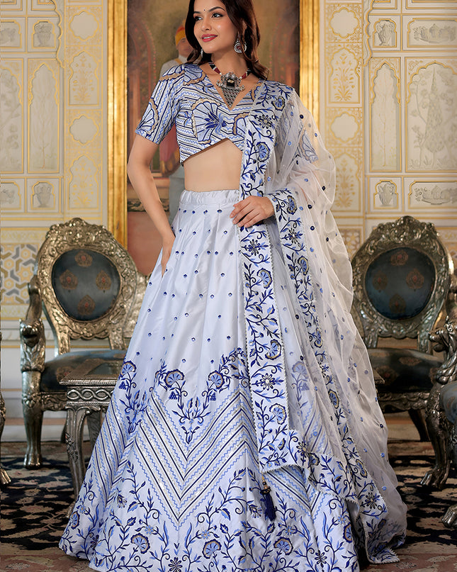 Fabulous White Embroidered & Heavy Sequins Lehenga Choli Set