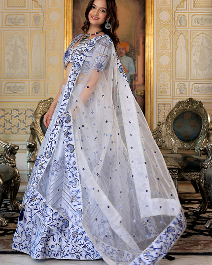 Fabulous White Embroidered & Heavy Sequins Lehenga Choli Set