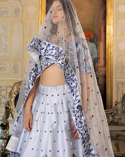 Fabulous White Embroidered & Heavy Sequins Lehenga Choli Set