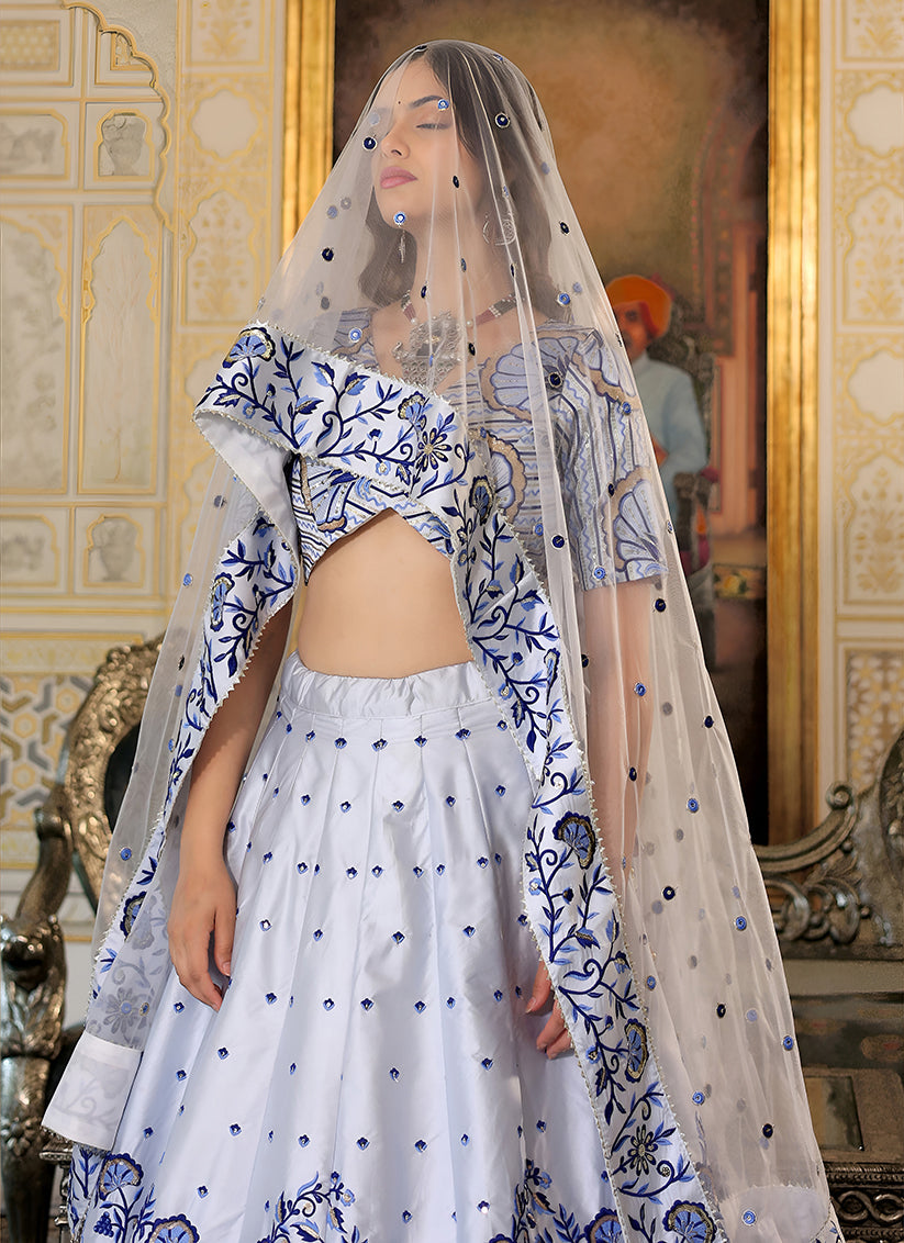 Fabulous White Embroidered & Heavy Sequins Lehenga Choli Set