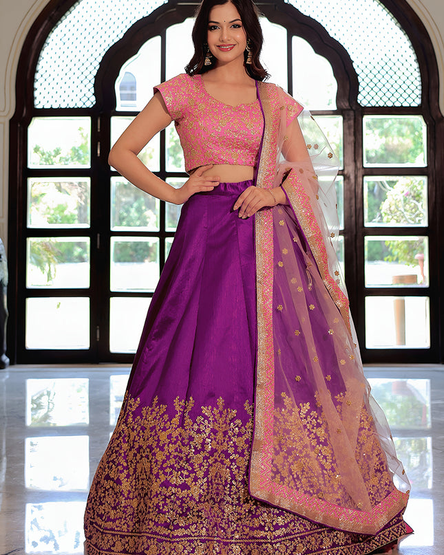 Outstanding Purple Embroidered & Heavy Sequins Lehenga Choli Set