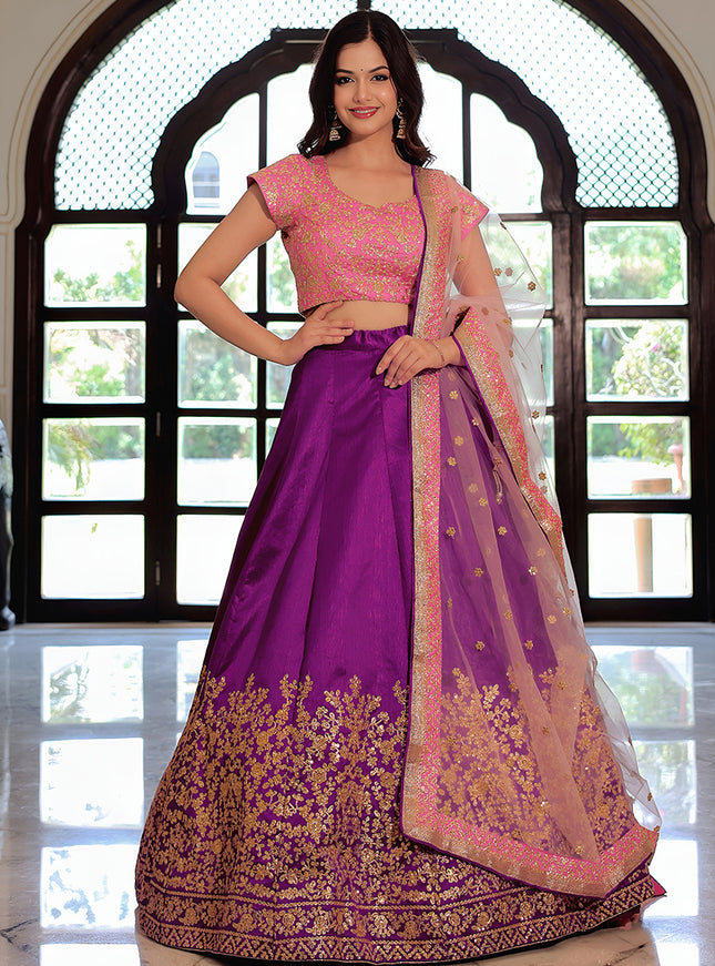 Outstanding Purple Embroidered & Heavy Sequins Lehenga Choli Set