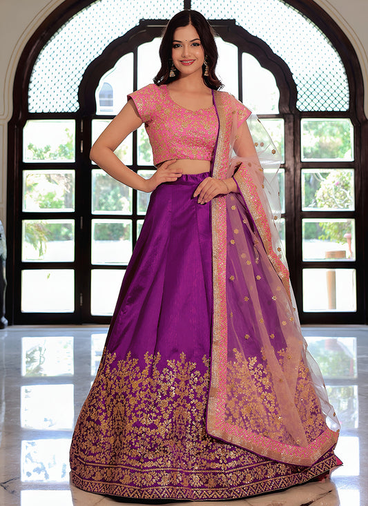 Outstanding Purple Embroidered & Heavy Sequins Lehenga Choli Set