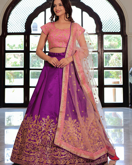Outstanding Purple Embroidered & Heavy Sequins Lehenga Choli Set
