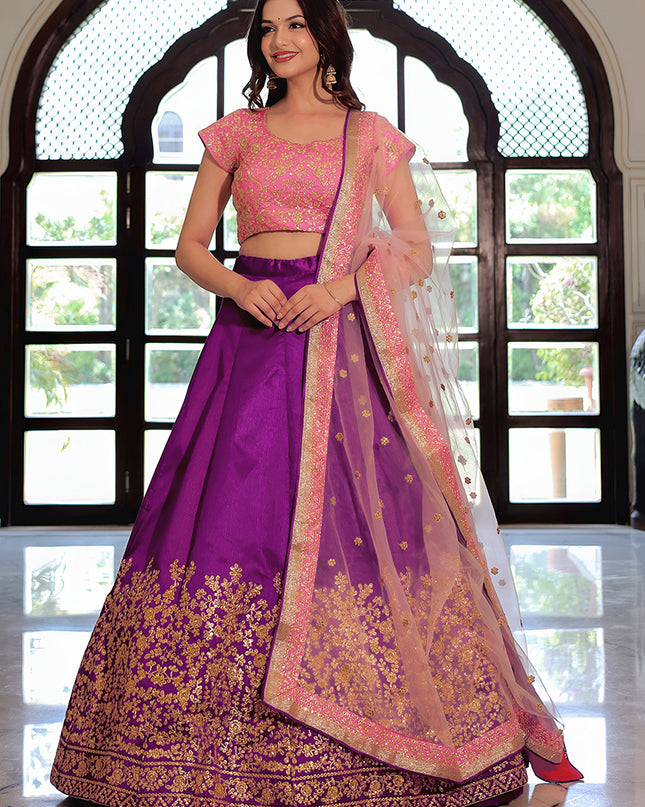 Outstanding Purple Embroidered & Heavy Sequins Lehenga Choli Set