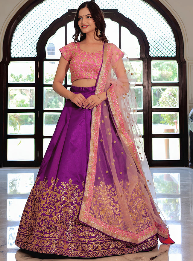 Outstanding Purple Embroidered & Heavy Sequins Lehenga Choli Set